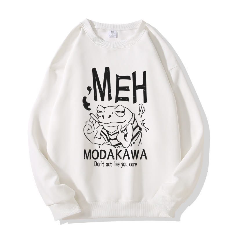 MODAKAWA MEH Grumpy Smoking Frog Grafik Unisex Sweatshirt - White - 5XL - image 2