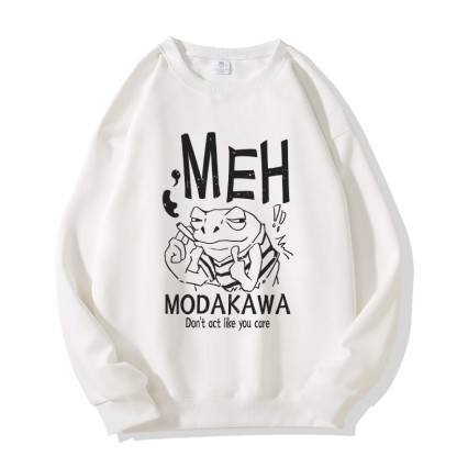 MODAKAWA MEH Grumpy Smoking Frog Grafik Unisex Sweatshirt - White - 5XL - image 2