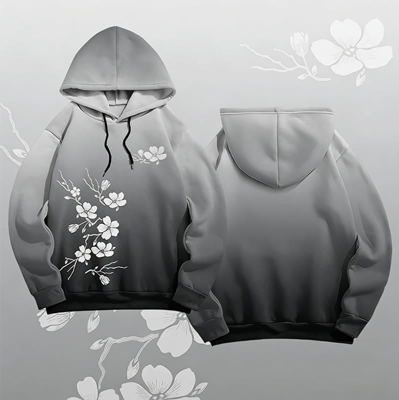 MODAKAWA Vintage Pullover Hoodie mit Pflaumenblüten-Grafik - Grey - 6XL - image 3