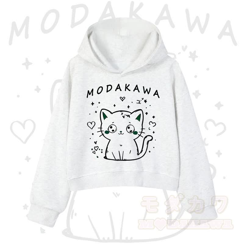 MODAKAWA Baumwoll-Hoodie mit Katzenmotiv (kurzer Schnitt) - Hellgrau - 3XL - image 8