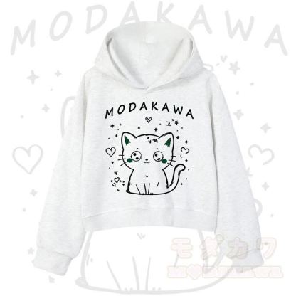 MODAKAWA Baumwoll-Hoodie mit Katzenmotiv (kurzer Schnitt) - Hellgrau - 3XL - image 8