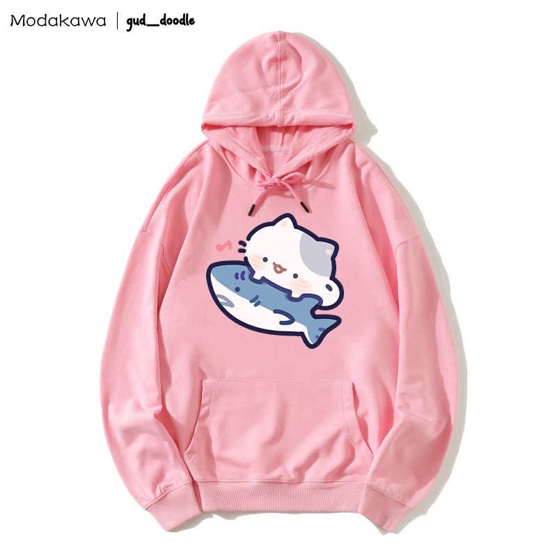 MODAKAWA X gud_doodle Lockerer Hoodie mit Kitty-Hai-Print - Pink - 5XL - image 6