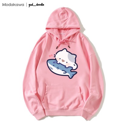 MODAKAWA X gud_doodle Lockerer Hoodie mit Kitty-Hai-Print - Pink - 5XL - image 6