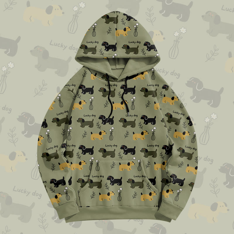 MODAKAWA Pullover-Hoodie mit Allover-Print „Lucky Dog“ - Green - 8XL - image 2