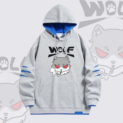 Modakawa Oversized Pullover Hoodie mit Smoky-Wolf-Grafik und Kontrastfutter - Grey - 4XL - image 3
