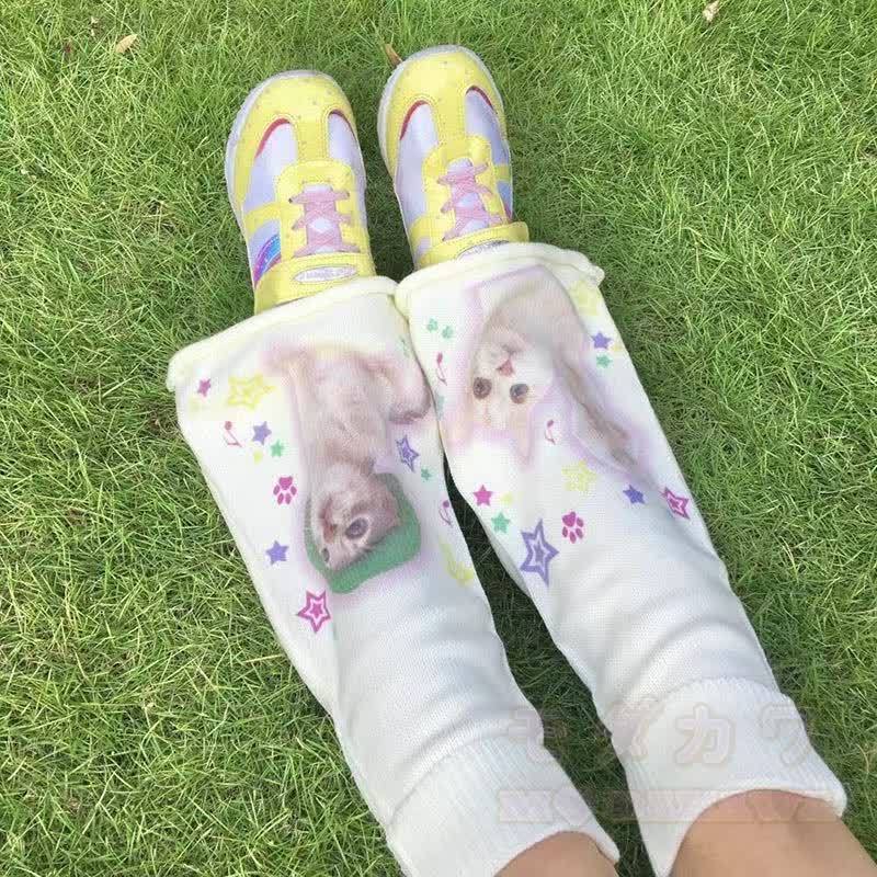 Niedliche Strick-Beinwärmer mit Katzenmotiv - image 4