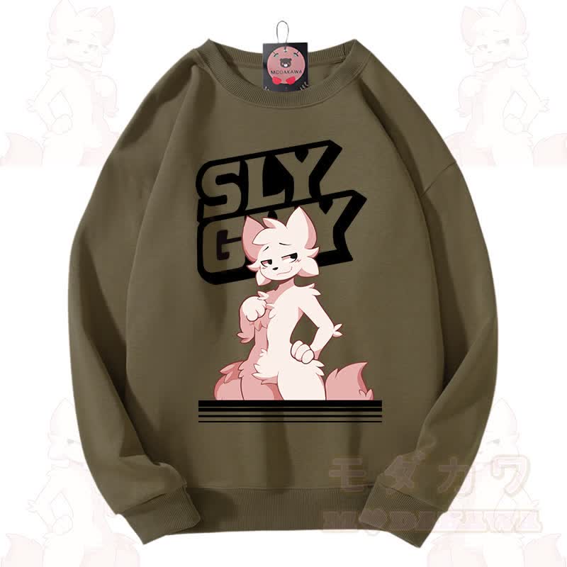 MODAKAWA X zarckets SLY GUY Unisex-Sweatshirt mit niedlichem Fuchs-Motiv - Armeegrün - 3XL - image 9