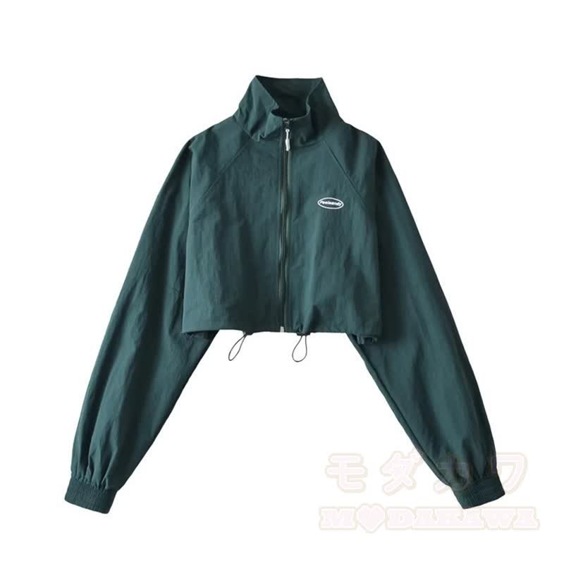 Lässige, kurze Jacke mit Reißverschluss und Stehkragen - Grün - L - image 13
