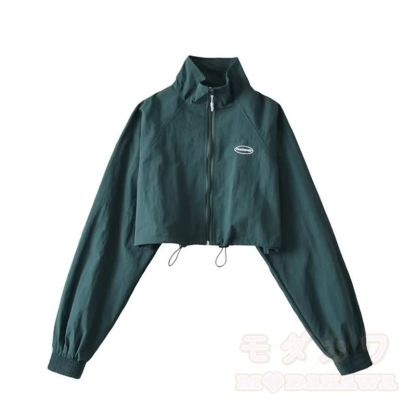 Lässige, kurze Jacke mit Reißverschluss und Stehkragen - Grün - L - image 13