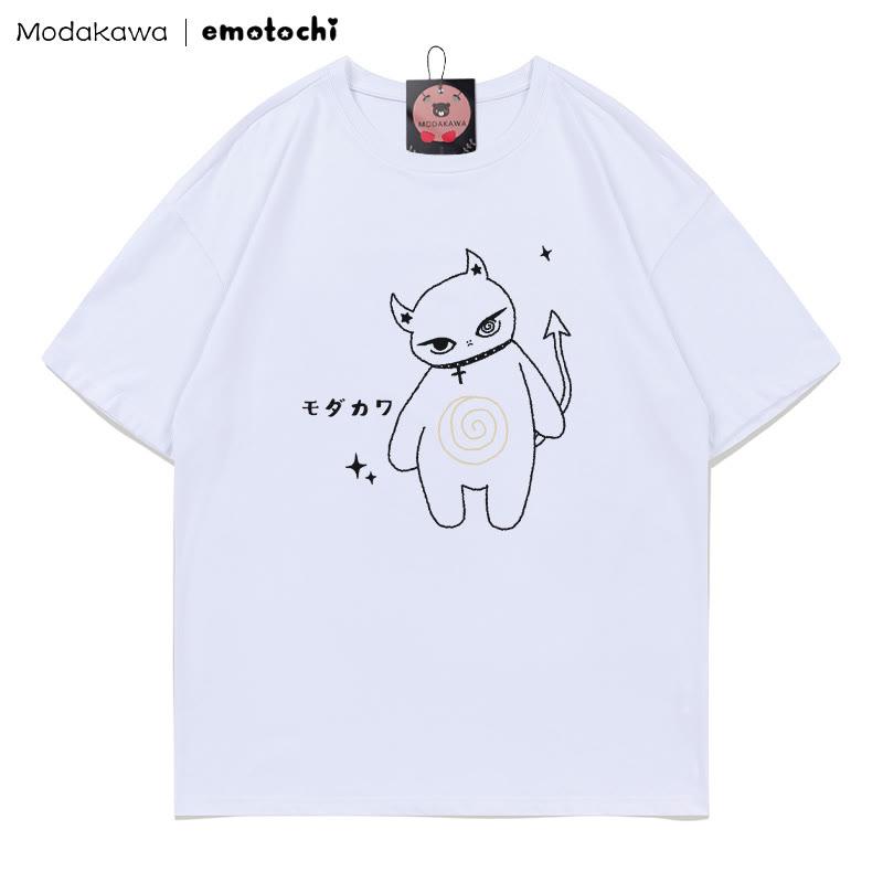 MODAKAWA X emotochi Demon Kitty Print T-Shirt - White - 5XL - image 4