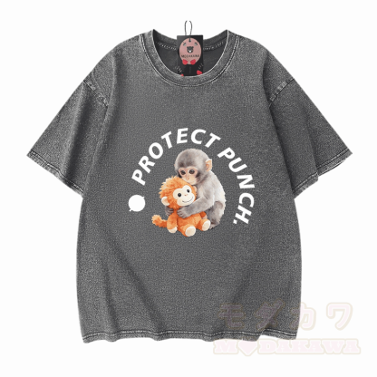 PROTECT PUNCH Umarmungsaffen-Grafik Modakawa Unisex Vintage Washed T-Shirt - Grau - 5XL - image 11