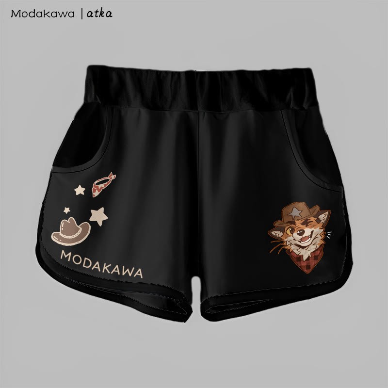 MODAKAWA X atka Gradient Cowboy Fox Winking Graphic Shorts - Black - 5XL - image 10
