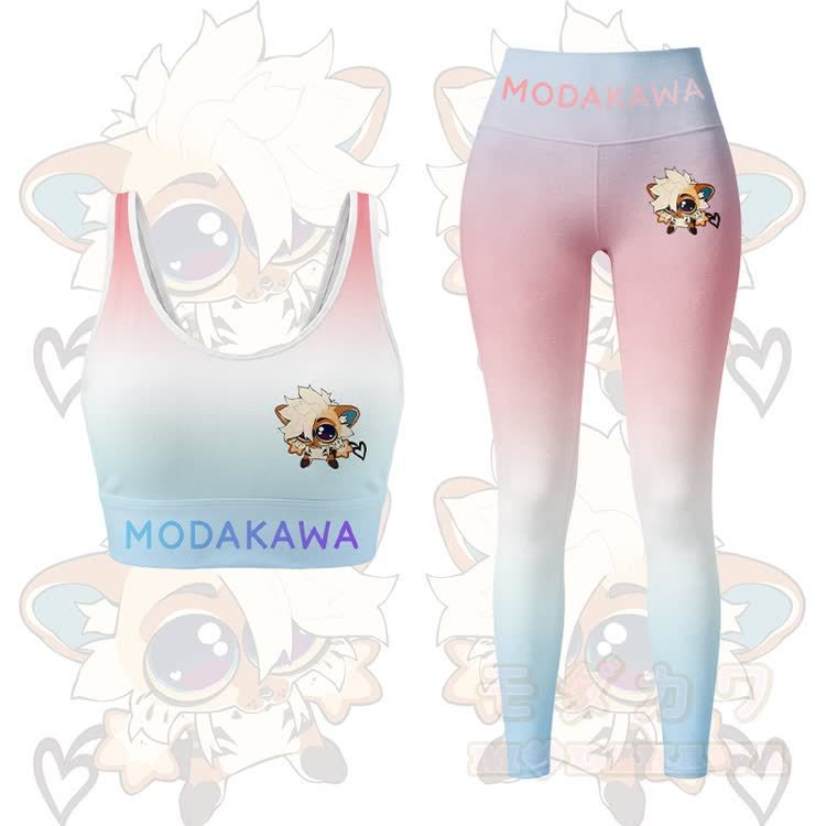 MODAKAWA X TiramisuRat Sport-BH-Top und Leggings mit niedlichem Ratten-Grafikmuster und Farbverlauf - Rosa Set - 5XL - image 13