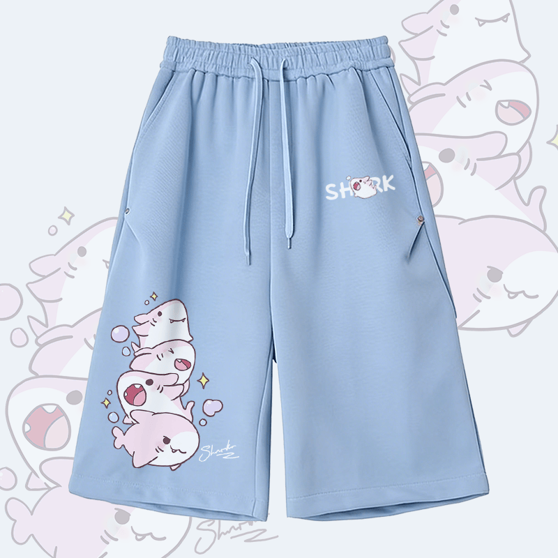 Modakawa Wide Leg Cropped Pants mit Hai-Motiv - Blue B - 2XL - image 3