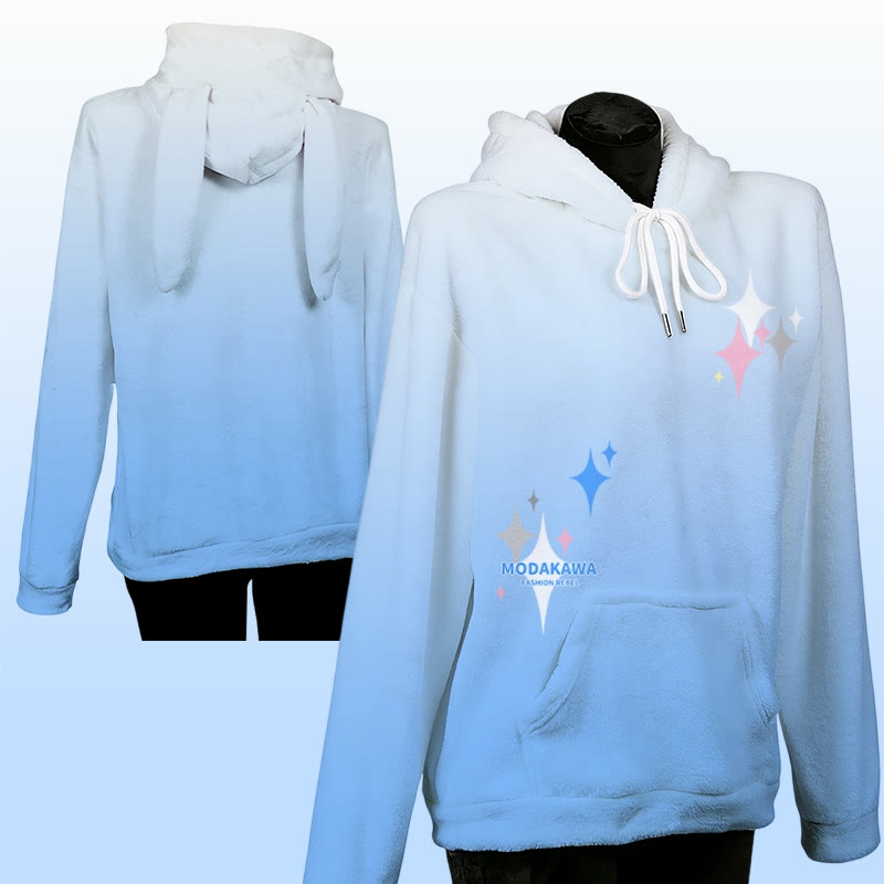 MODAKAWA Gradient Star Graphic Plüsch-Hoodie mit Hasenohren - Blue - 4XL - image 2