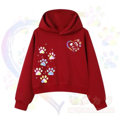 MODAKAWA Kawaii Regenbogen-Hundepfotenabdruck Cropped Hoodie - Rot - 3XL - image 7
