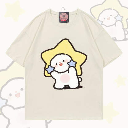 Modakawa T-Shirt mit Sternenmotiv, 100 % Baumwolle - Light Beige - 5XL - image 2