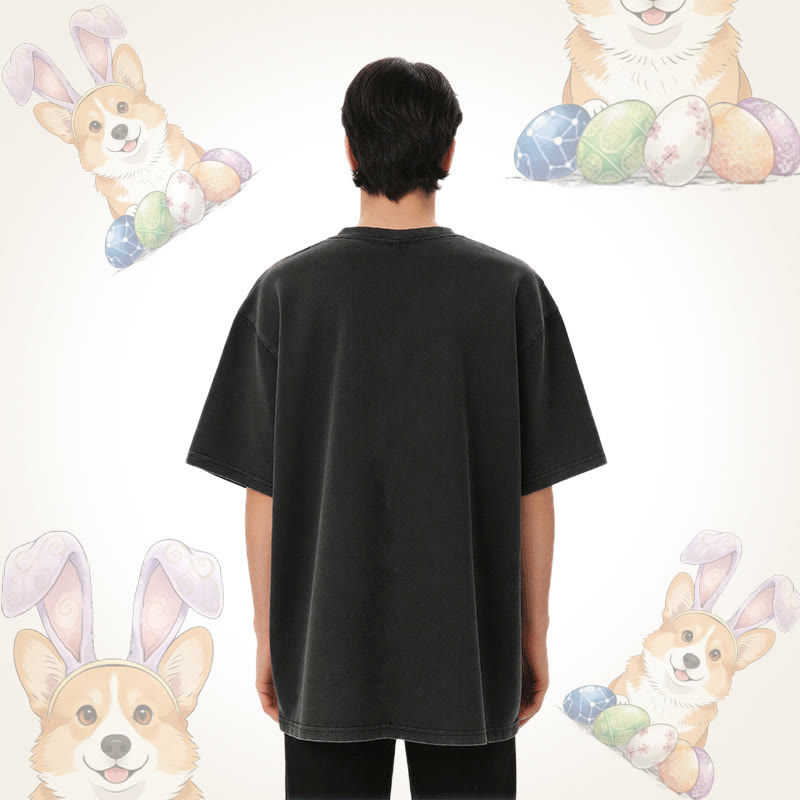 Modakawa Unisex Vintage Washed T-Shirt mit Ostereier-Welpen-Motiv - image 11