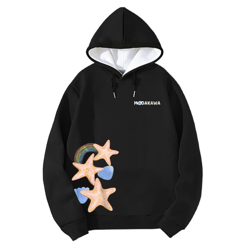 Modakawa Kapuzenpullover mit Farbverlauf, Seestern- und Buchstabenprint, locker geschnitten - Black - 6XL - image 5