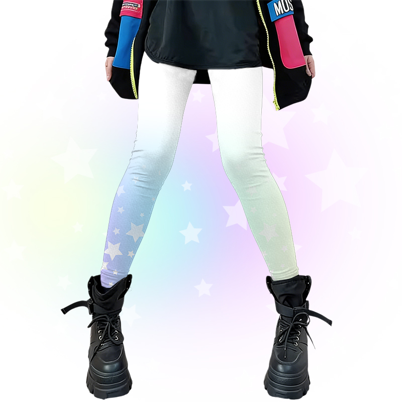 Modakawa Leggings mit Sternenmuster und Farbverlauf – Stretch-Leggings - Blue & Green - 4XL - image 2