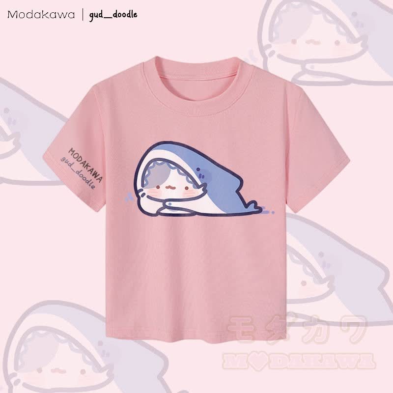MODAKAWA x gud_doodle Kitty Shark Grafik Damen Cropped T-Shirt 92% gekämmte Baumwolle - Rosa - XL - image 3