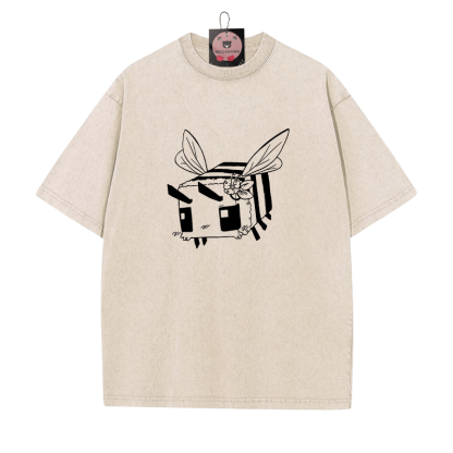 Moody Square – Unisex-T-Shirt mit Bienen-Grafik im Vintage-Look - Aprikose - 5XL - image 3