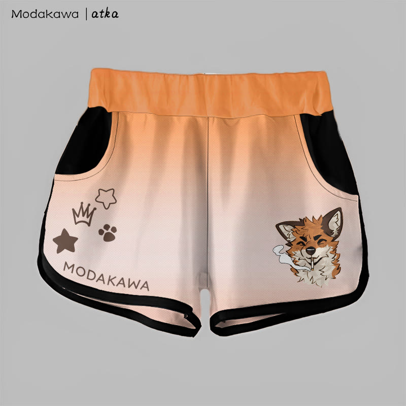 MODAKAWA X atka Gradient Fox Smoking Graphic Shorts - Orange&White - 5XL - image 3