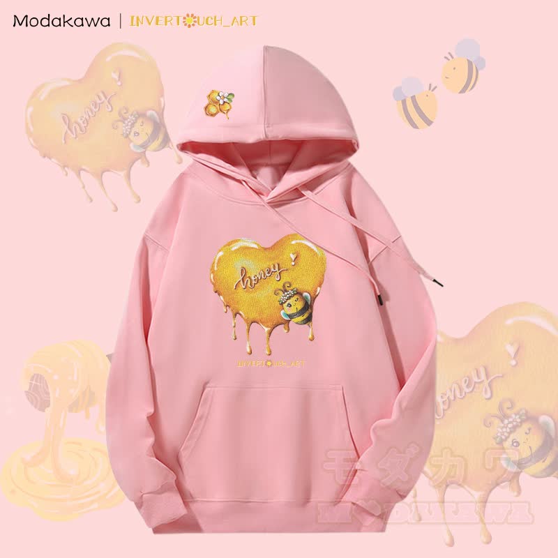 MODAKAWA X INVERTOUCH_ART Hoodie mit Honigbienen-Motiv und Fleece-Futter - Rosa - 5XL - image 3