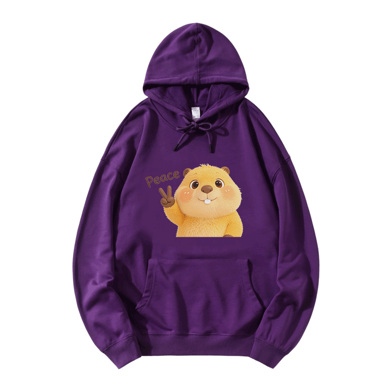 PEACE Capybara Grafik Modakawa Loose Baumwoll-Mischgewebe-Hoodie - Purple - 5XL - image 7