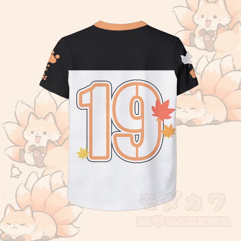 Modakawa Vintage Mesh Jersey T-Shirt mit neunschwänzigem Fuchs-Nummerngrafik - image 4