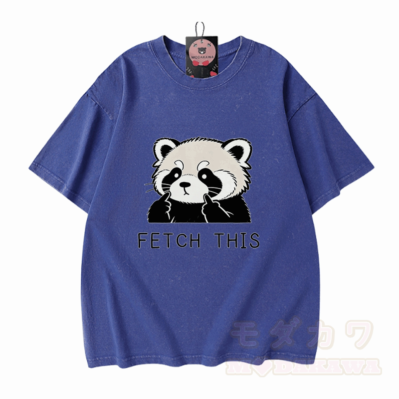 Hol dir dieses Panda-Grafik-Modakawa-Vintage-T-Shirt aus 100 % Baumwolle (gewaschen). - Blau - 5XL - image 4