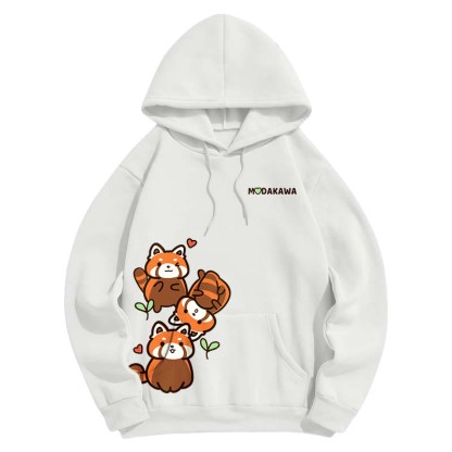 Modakawa Kapuzenpullover mit Farbverlauf, rotem Panda und Buchstabenprint, locker geschnitten - White - 5XL - image 4