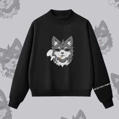 MODAKAWA Sweatshirt mit rauchendem Welpenmotiv und Fleece-Futter - Black - L - image 6