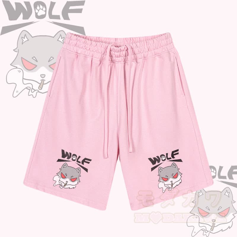 MODAKAWA Smoking Wolf Graphic Drawstring Shorts - Rosa - 2XL - image 5