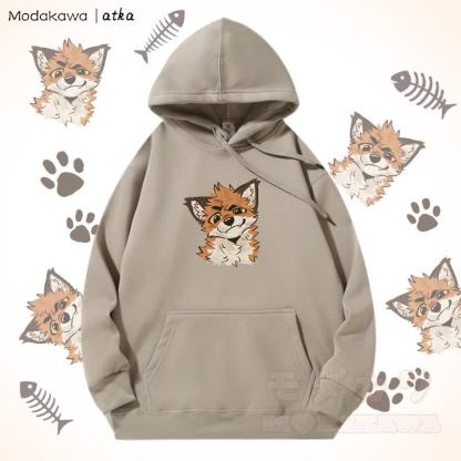 Kapuzenpullover mit lustigem Fuchs-Motiv und Fleecefutter - Helles Khaki - 5XL - image 5