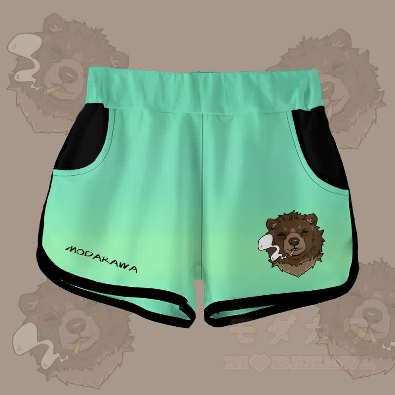 MODAKAWA Shorts mit Farbverlauf und rauchendem Bären-Grafik - Grün - 5XL - image 3
