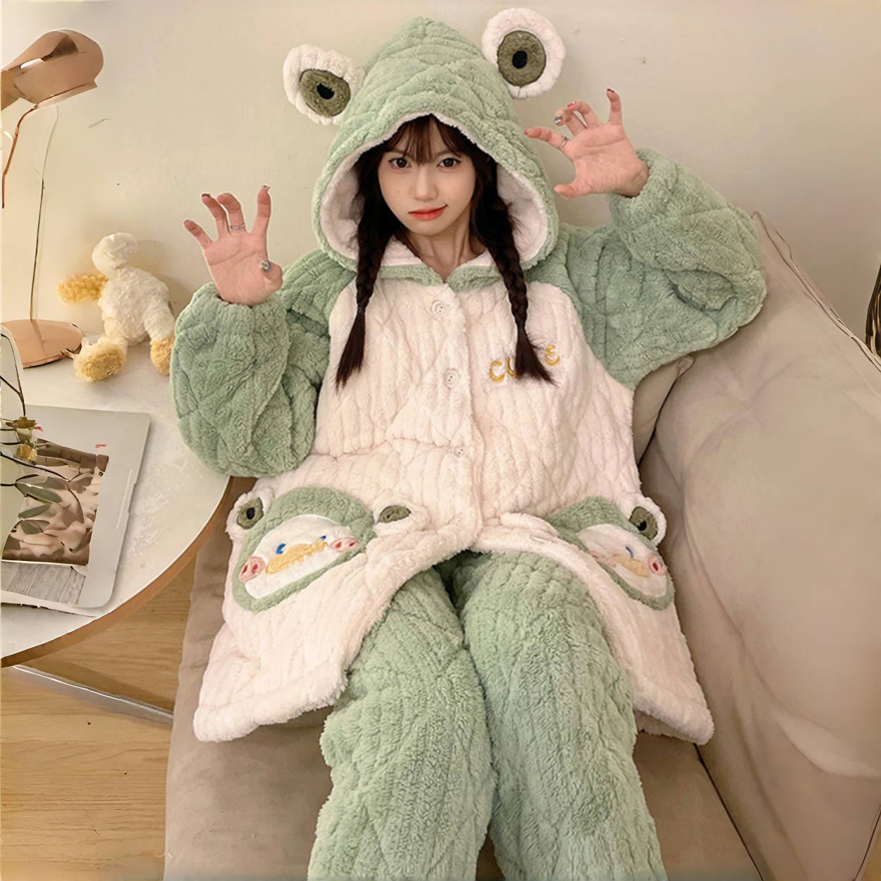 Frosch-Plüsch-Pyjama-Set mit Kapuze - image 4