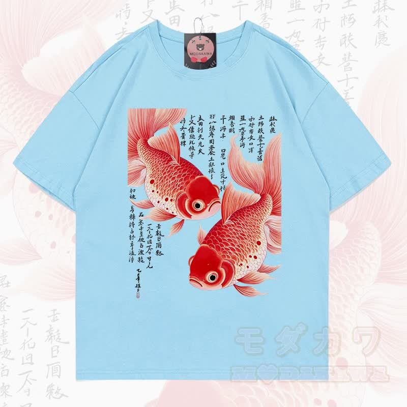 MODAKAWA Sommer-T-Shirt mit Fischgrafik, lockerer Ärmel - Himmelblau - 5XL - image 12