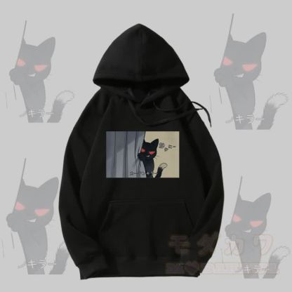 MODAKAWA Fleecegefütterter Hoodie mit schwarzem Katzenmotiv - Schwarz - 5XL - image 3