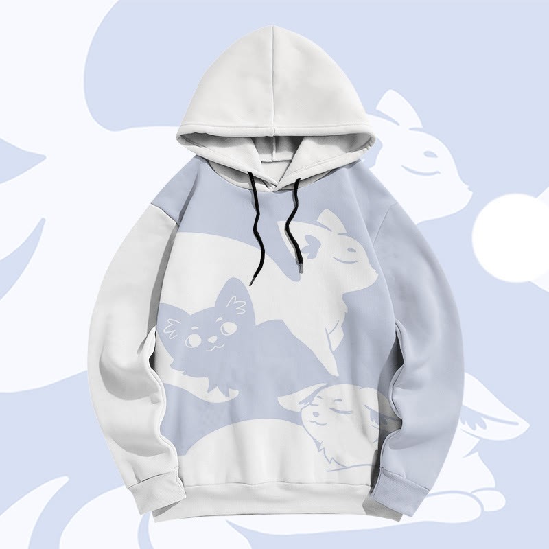 MODAKAWA Pullover-Hoodie mit Fuchs-Grafik und Farben -Print - Blue - 6XL - image 3