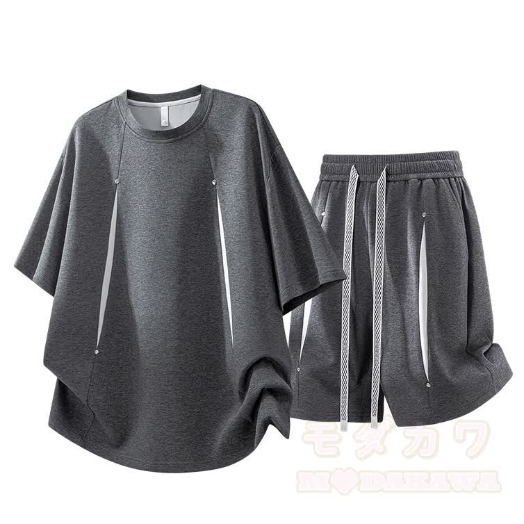 Sommerliches Freizeit-Set aus T-Shirt und Shorts, zweiteilig - Grau - 8XL - image 5