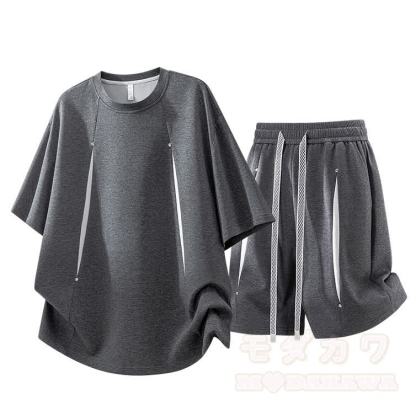Sommerliches Freizeit-Set aus T-Shirt und Shorts, zweiteilig - Grau - 8XL - image 5