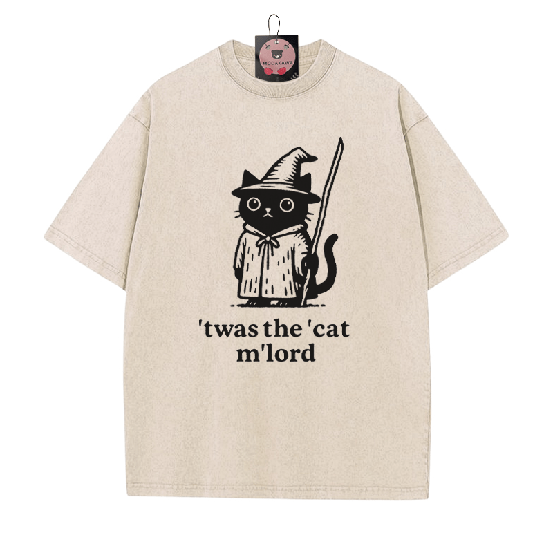 'TWAS THE' CAT M'LORD Zaubererkatze Grafik Unisex Vintage Washed T-Shirt - Aprikose - 5XL - image 4