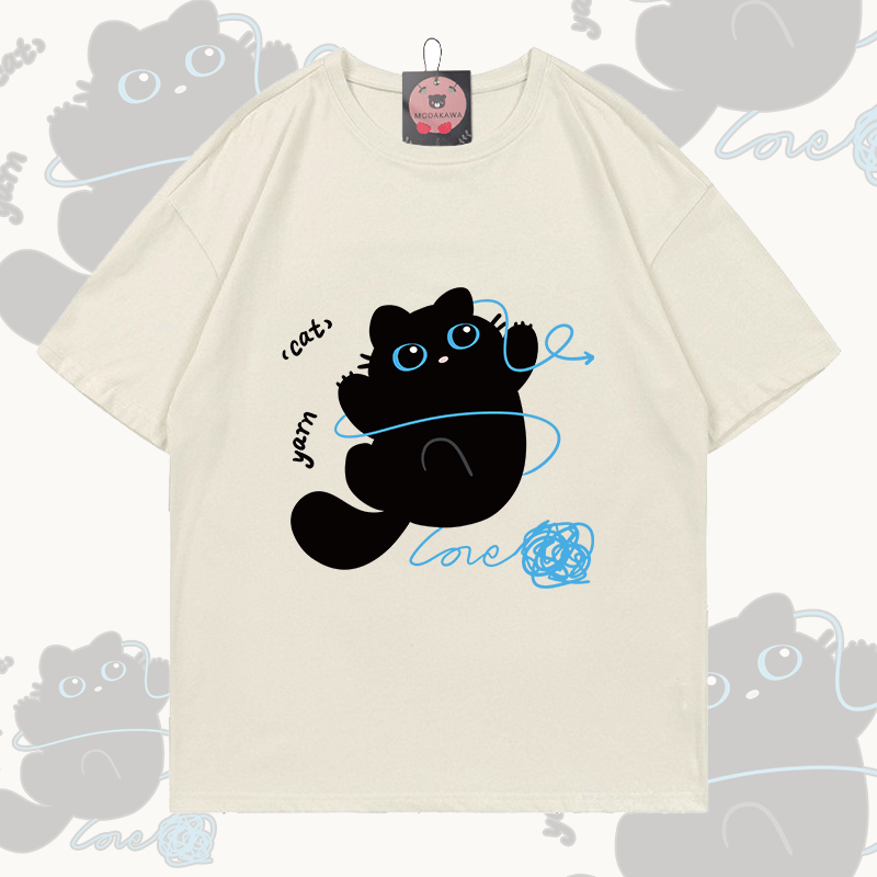 MODAKAWA Lustiges Oberteil mit schwarzer Katze und Grafik für Paare - T-shirt - Beige - 5XL - image 3