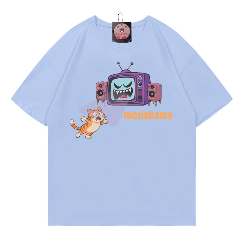 Kitty Battle Evil Furniture Print Modakawa T-Shirt - Blue - 5XL - image 5