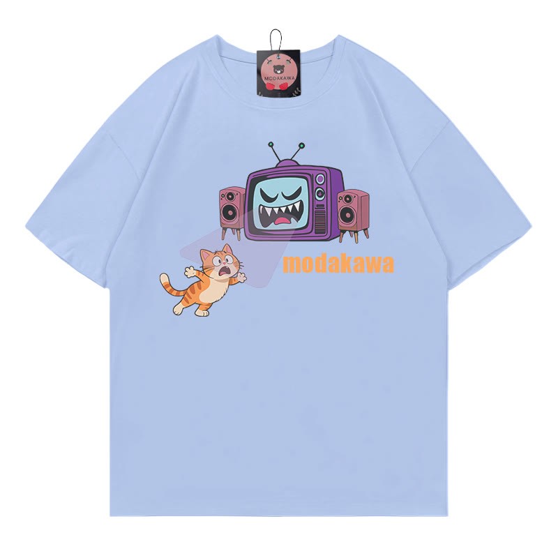 Kitty Battle Evil Furniture Print Modakawa T-Shirt - Blue - 5XL - image 5