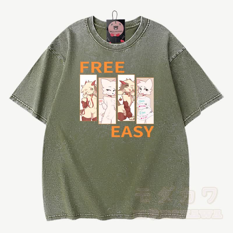 MODAKAWA X zarckets FREE EASY Graphic Vintage Washed 100% Cotton T-Shirt - Grün - 3XL - image 5