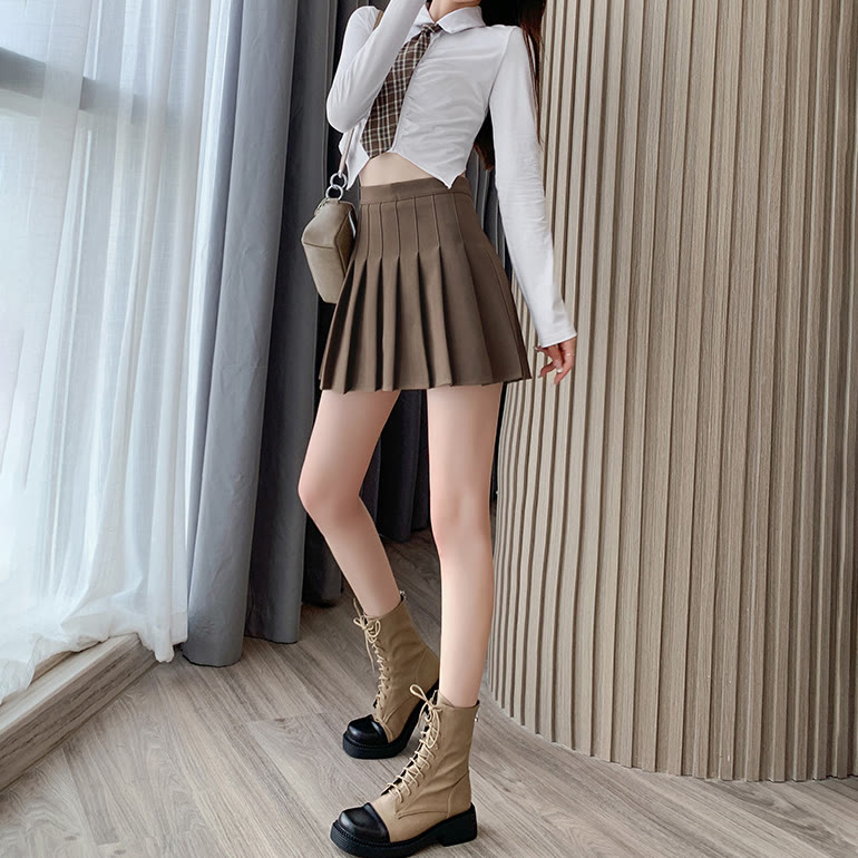 Preppy-Rock mit hohem Bund und A-Linien-Falten - Khaki Langgröße - 2XL - image 10