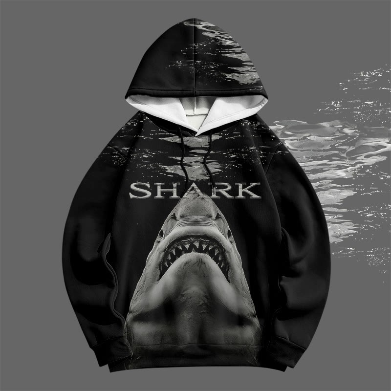 Modakawa Pullover-Hoodie mit Hai-Motiv - Black - 6XL - image 2