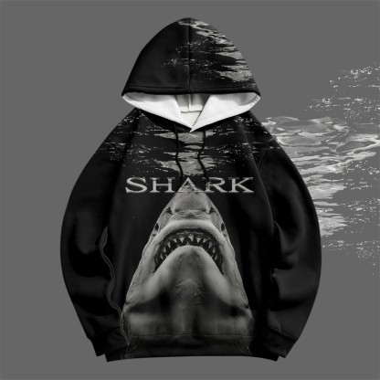 Modakawa Pullover-Hoodie mit Hai-Motiv - Black - 6XL - image 2